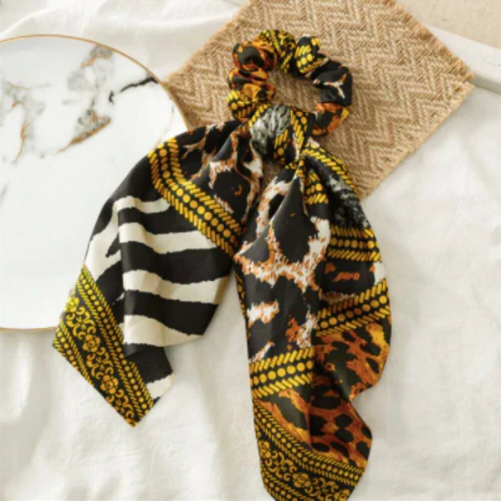 NWT Marta Scrunchie Bow Mixed Animal Print Hair Tie